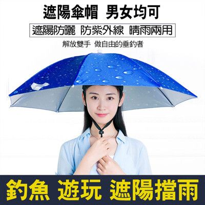 【居家寶盒】95CM頭戴式雨傘 銀色膠面單層 晴雨兩用 戶外釣魚雨傘帽 防曬遮陽傘