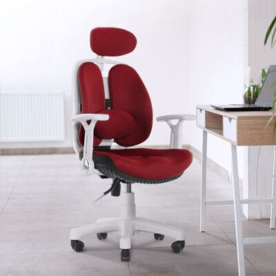 韓國原裝格蘭傑雙背透氣坐墊人體工學椅-白框紅背