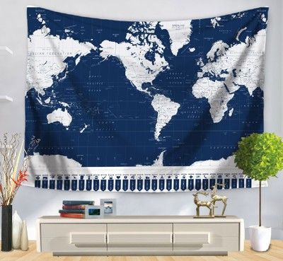 床頭掛毯 世界地圖標示掛布