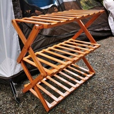 露營居家皆適合置物竹製摺疊三層架 附收納袋