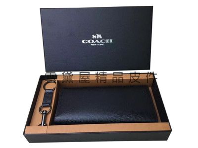 COACH 長皮夾+品牌鑰匙環禮盒國際正版保證進口防水防刮皮革品證購證盒塵套提袋