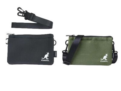 KANGOL 斜背包超小容量五層主袋+外袋共六層進口防水尼龍布扁包款