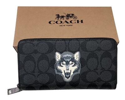 COACH 長夾國際正版保證進口防水防刮皮革U型拉鍊包覆型主袋附品證購證塵套提袋