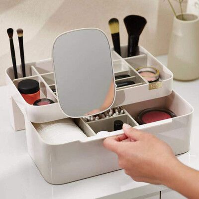 【家適帝】日式實用化妝盒收納盒附鏡子及抽屜