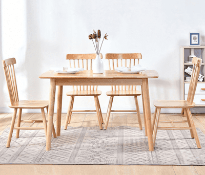 北歐實木桌 一桌四椅 餐桌椅組合 120CM+椅子 現代簡約咖啡桌小戶型長方型休閑簡約書桌洽談桌