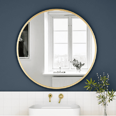 圓鏡 鏡子 化妝鏡 浴室鏡 40公分金色鋁合金衛生間浴室鏡 圓鏡 鏡子 挂牆 洗臉池免打孔廁所衛浴鏡