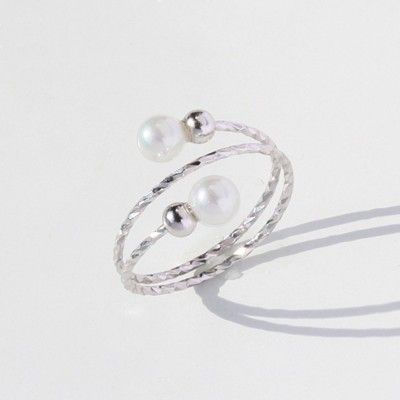 925純銀 螺旋珍珠 C型可調整戒指 防抗過敏 不退色