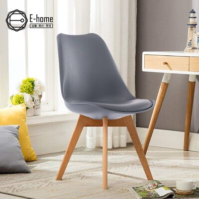 E-home EMSB北歐經典造型軟墊櫸木腳餐椅-五色可選