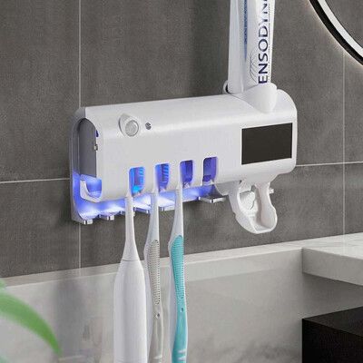 太陽能紫外線消毒牙刷收納架 智能牙刷消毒器 消毒器 自動擠牙膏器 牙刷置物架 (免插電/免打孔)