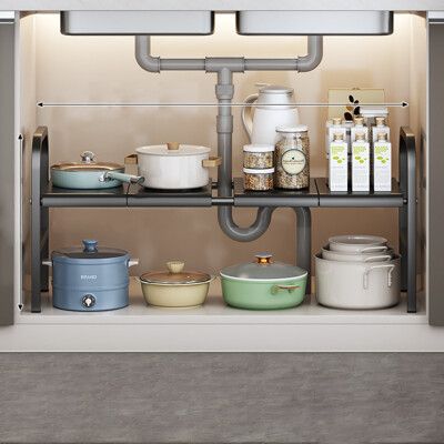 下水槽伸縮置物架 單層置物架 廚房置物架 單層4塊板 可伸縮53-88cm