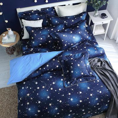 閃耀星空[5x6.2呎]六件式雙人(100%純棉)鋪棉床罩組-藍色【艾莉絲-貝倫】