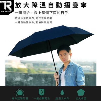 【TDN】紳士有品放大降溫自動開收傘(防曬傘面加大版黑膠折傘晴雨傘B7402