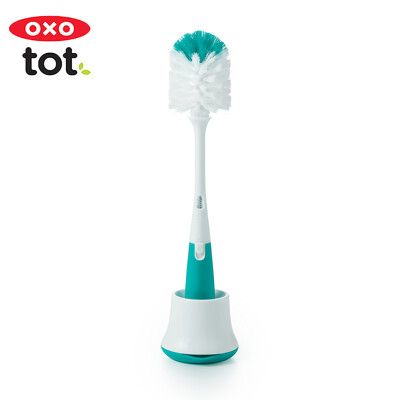 OXO tot 瓶罐清潔兩用刷(附底座)-靚藍綠