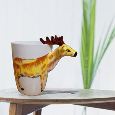 3D動物造型手繪風陶瓷杯- 梅花鹿(350ml)