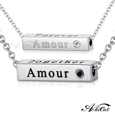 AchiCat 情侶項鍊 珠寶白鋼項鍊 珍藏系列 Amour 長方牌對鍊 單個價格 C5141