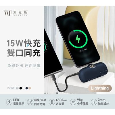 【WORKFIX 渥克斯】PD 15W快充充電Lightning行動電源-4800mAh