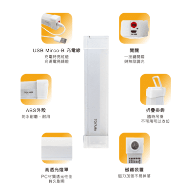 【TOYAMA特亞馬】TS3 USB充電可調光調色 雙模式 長亮感應LED磁吸燈 (17cm)