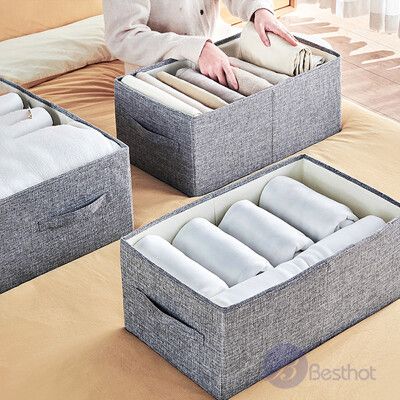 Besthot  32L日式棉麻布可折疊衣物收納箱－特大款（買一送一）