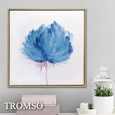 TROMSO-時尚風華抽象有框畫方形50x50-墨染香洋花w928/藍色暈染水墨畫廊藝術