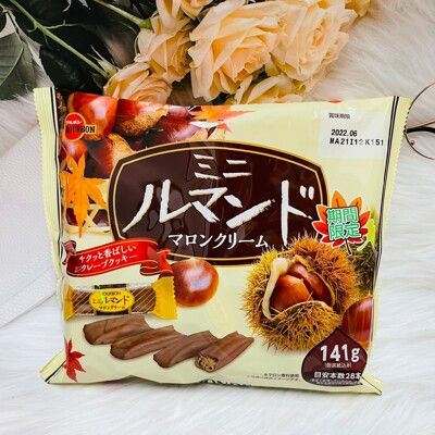 ☆潼漾小舖☆期間限定～日本 BOURBON 北日本 布如蒙羅曼捲奶油栗子巧克力餅乾 141g