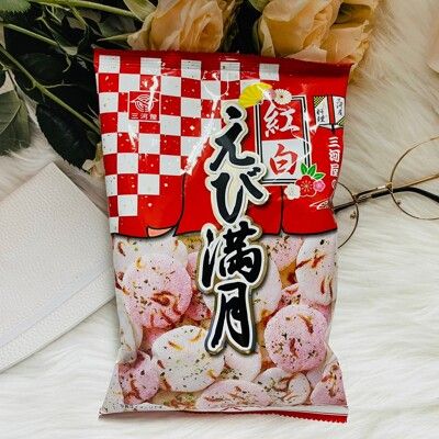 ☆潼漾小舖☆ 日本 三河屋 紅白 蝦風味 滿月 米果 70g