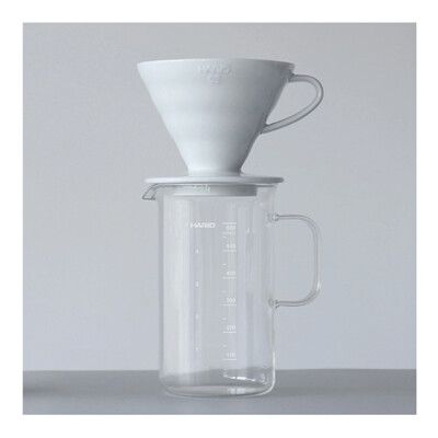 【HARIO V60】白色磁石濾杯02+經典燒杯咖啡壺300ml 套裝組