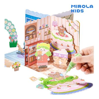 【Mirola Kids 原創美玩】3合1閃亮沙畫摺疊娃娃屋/DIY沙畫貼貼樂(四種3D公主場景)