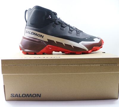 Salomon CROSS HIKE 2 GTX 男款中筒登山鞋黑/深褐紫/火炬紅L41735900