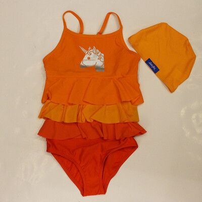 雷氏吉兒Let's jet 連身泳裝 兒童泳衣 可調整細肩帶A2233-07獨角獸 橘色 附泳帽