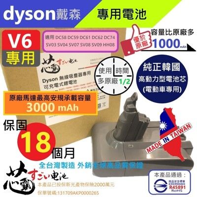 【芯霸電池】戴森 Dyson V6 DC58 DC59 DC61 DC62 DC74 SV03 SV