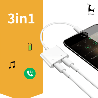 iPhone一分二轉接線 雙lightning 可同時充電 聽歌 通話 三合一音頻轉接 耳機轉接頭