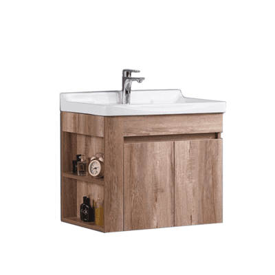 洗樂適衛浴(CERAX)文青風 70公分木紋開放浴櫃組+ 60公分鋁框圓鏡+ 兩段出水抽拉伸縮龍頭