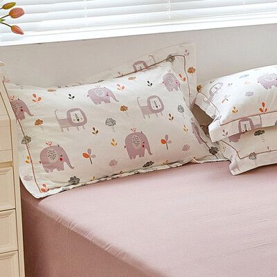 日系雙層紗 雙人床包枕套三件組；床包加高35cm (一般/獨立筒皆適用)