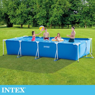 【INTEX】簡易裝長方型框架游泳池-附濾水泵450x220x84cm-7127L (28279)