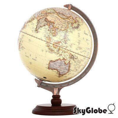 【SkyGlobe 】12吋古典仿古木質地球儀(中英文對照)(附燈)