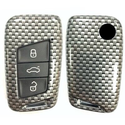 日本品牌 福斯鎖匙保護殼 SKODA KODIAQ 汽車鑰匙保護殼 福斯智慧鑰匙套(碳纖維黑)