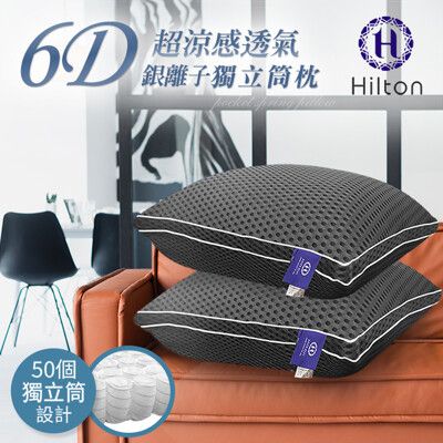 【Hilton希爾頓】 6D酷涼透氣銀離子抑菌獨立筒枕/鐵灰(B0109-A)