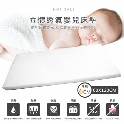 【台灣製/超厚6CM】3D立體透氣蜂巢孔可拆洗抗菌床墊/嬰兒床