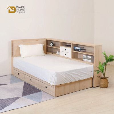 WAKUHOME 瓦酷家具Molly日系無印風三抽3.5尺床箱型3件組(床箱+床底+床邊櫃)