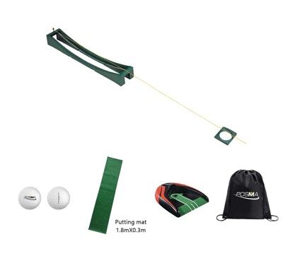 Posma PG090G高爾夫長軌推桿訓練套組-含自動回球器 帶旗桿球洞地毯雙層比賽球輕便背包