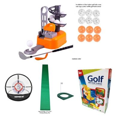 POSMA KGS010D 兒童高爾夫玩具套裝高爾夫發球器.切桿網.地毯.果嶺球洞.27個練習球送黑