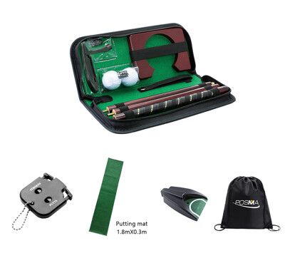 Posma PG020FX便攜式高爾夫推桿訓練套組加配推桿練習地毯,自動回球器,計分器和POSMA輕