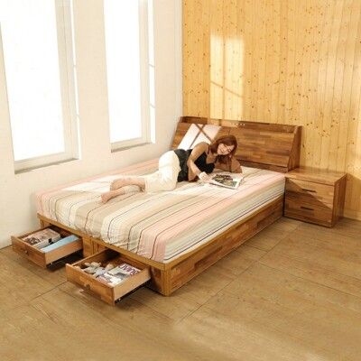 BuyJM拼接木紋系列雙人5.6尺二抽房間組2件組/床頭箱+二抽床底 - 6尺