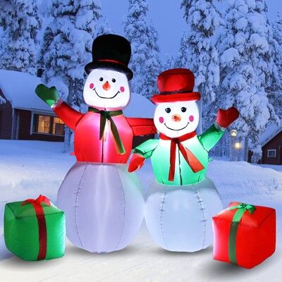【裝飾燈大師】電動充氣-兩個雪人與禮物盒