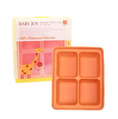 韓國 babay joy 鉑金矽膠副食品製冰盒1入-4格橘(副食品分裝盒 保存盒 冰磚 烘焙模具