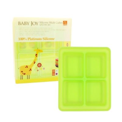 韓國 babay joy 鉑金矽膠副食品製冰盒1入-4格綠 (副食品分裝盒 保存盒 冰磚 烘焙模具