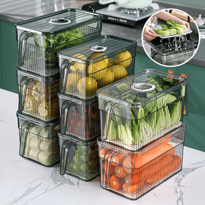 【冰箱保鮮收納盒 小款 可計時 可瀝水】冰箱收納盒 雞蛋盒 蔬果盒 瀝水保鮮盒 冰箱抽屜 食物保鮮盒