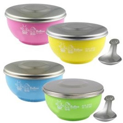 (寶石牌) Y-205SS 雙層隔熱碗 兒童餐具 隔熱飯碗 台製 不鏽鋼兒童碗 餐具 附蓋 附湯匙