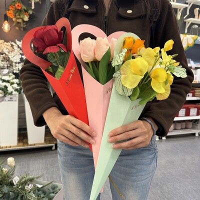 花袋 心型單束紙花袋 手提紙袋 鮮花袋 母親節 情人節 畢業季 告白 花藝袋 乾燥花束 花店包材