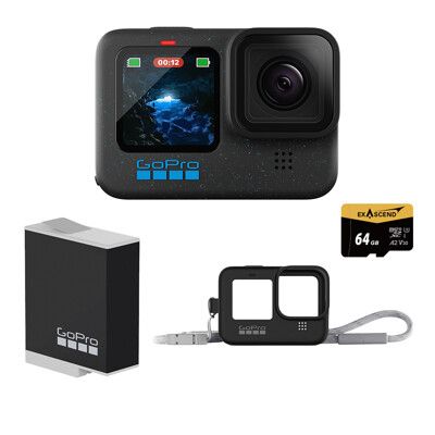 【GoPro】HERO 12 新手必備套組(主機+護套+繫繩+原廠電池+64G記憶卡)